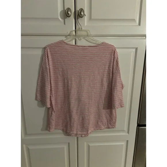 SEASALT CORNWALL Organic Cotton Red Stripe 3/4 Sleeve Relaxed Fit Top US 10 - Picture 3 of 5